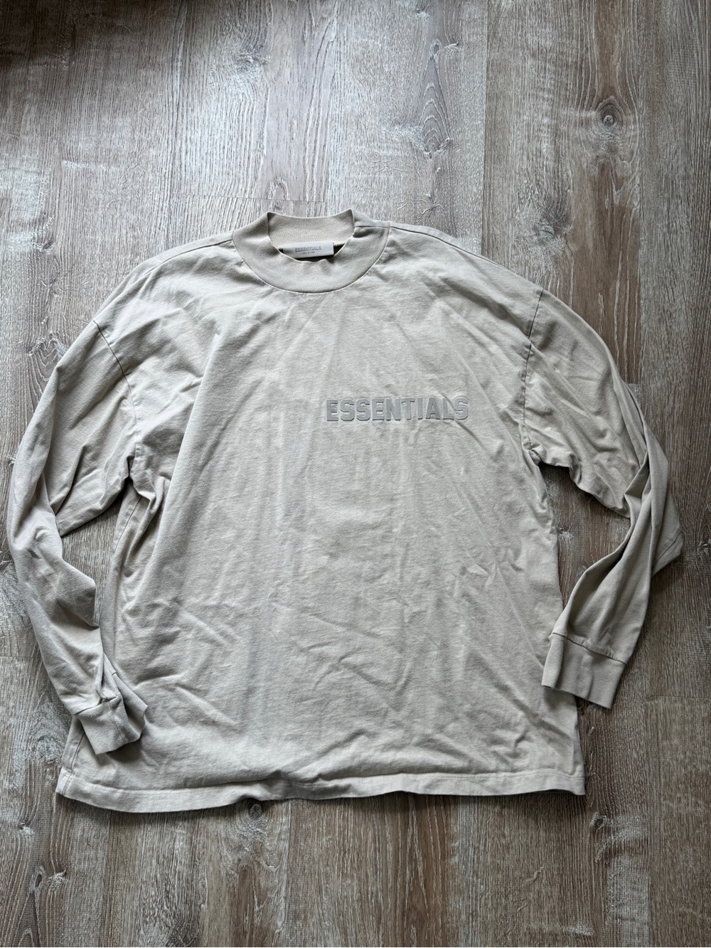 Essentials Men's Long Sleeve Logo Tee in Beige